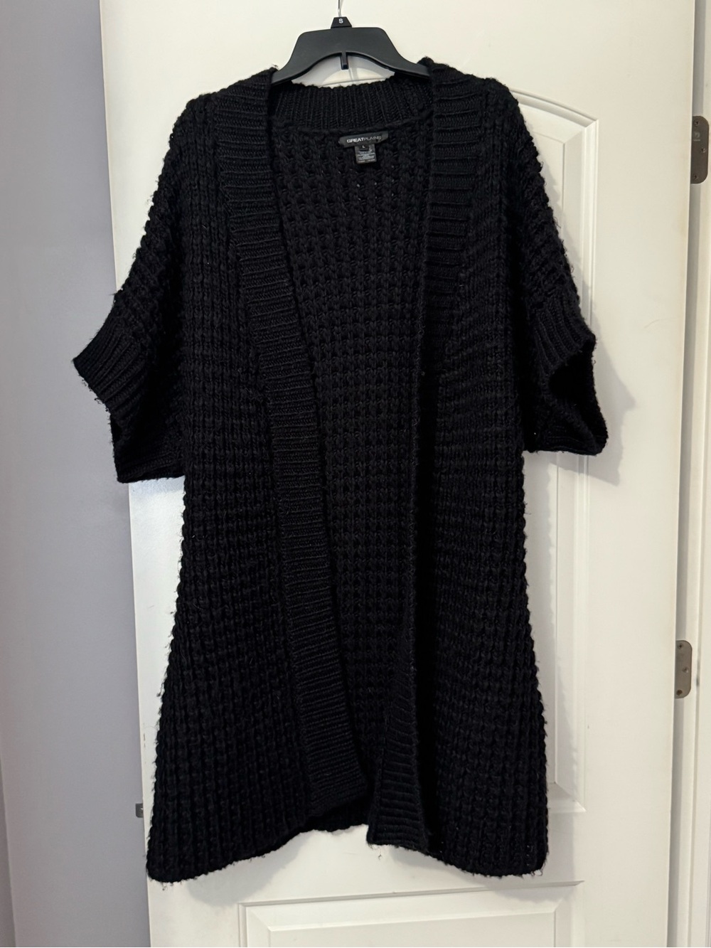 Cynthia Rowley Black Waffle-Knit Open Cardigan